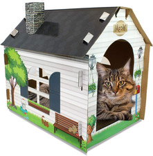 Cardboard Cat House Hideaway Playhouse with Cat Scratcher Scratching Pad 19"L X
