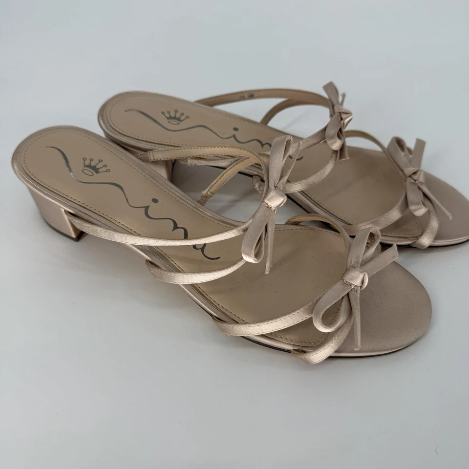 Sandalias Nina para mujer talla 9 champán satinado con tiras lazos vestido de tacón bajo bloque Foto 3 de 4