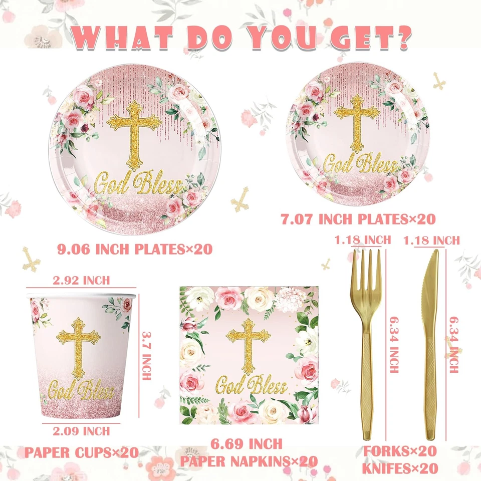 Decoraciones Primera Comunión para Niñas 120 PIEZAS Decoración de Bautizo.Platos de Bautizo... Foto 2 de 4