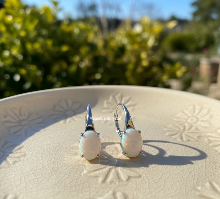 Pendientes colgantes lágrima ópalo de fuego arco iris mujer joyería regalo de curación de Navidad Foto 4 de 4