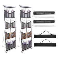 2 Pack Portable Magazine Display Racks 8 Mesh Pockets Black