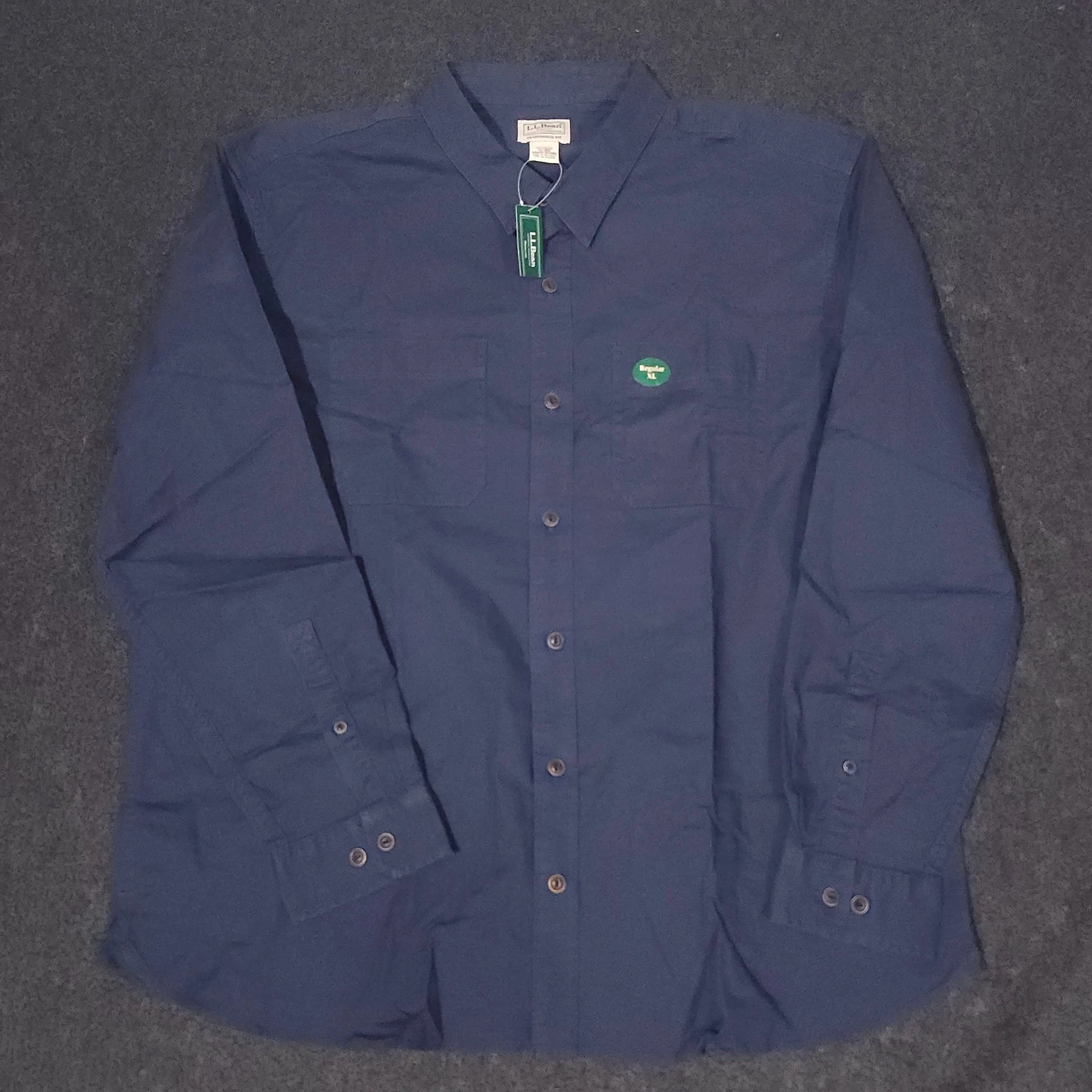 LL Bean BeanFlex Button Up Shirt Mens XL Navy Blue Stretch Outdoor Work Utiity