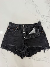 Levi s Premium 501 Original High Rise Cut-Off Denim Shorts Black Women s Size 25