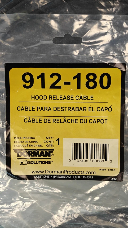Новый трос выпуска капота Dorman 912-180 подходит для Pontiac Grand Prix 1997 - 2003 годов выпуска - Изображение 2 из 3