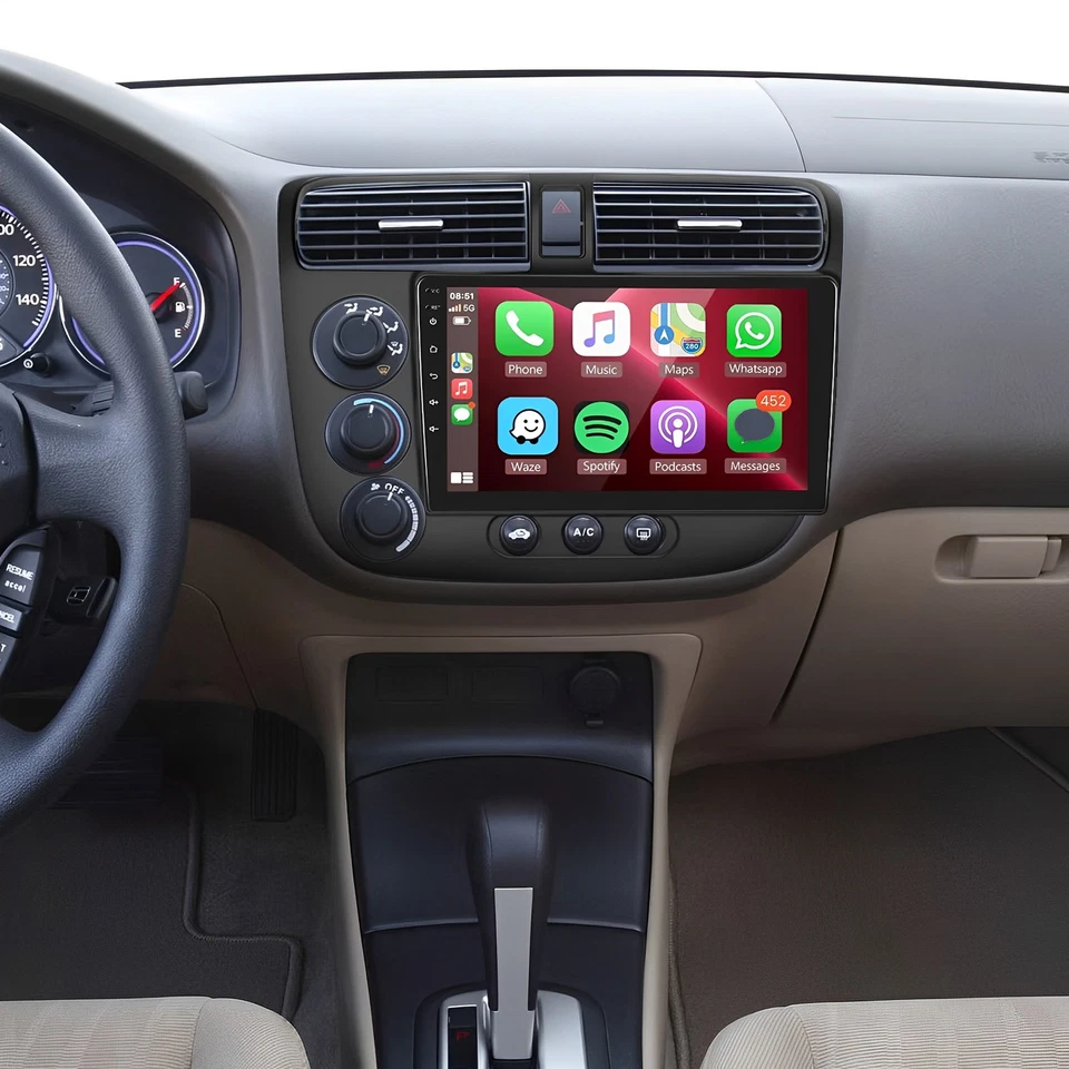 Car Fit For CarPlay Android Stereo Radio GPS For Honda Civic 2001 2002 2003-2005 Foto 3 de 4