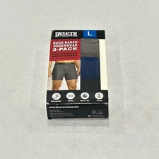 Duluth Trading Men's Buck-Naked 3-Pack Boxer Briefs, Blue/Black/Gray, Size L