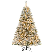 6' Pre-Lit Christmas Tree 3-Minute Quick Shape Flocked Decor w/ 300 LED Lights