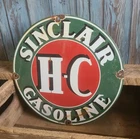 Vintage Sinclair HC Gasoline Porcelain Metal Gas Pump Plate Sign