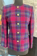VTG Talbots Pink Plaid Wool Blend Blazer Gold Buttons Lined Academia Size 2P