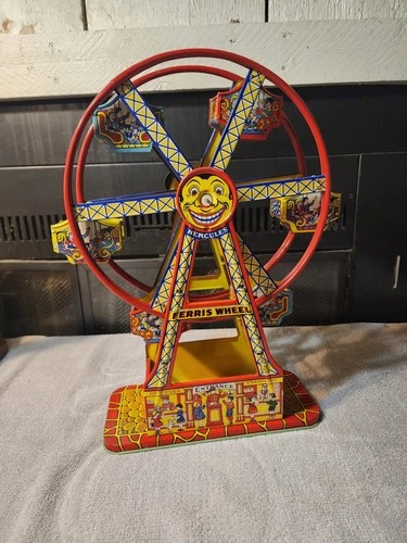 1930's Vintage J Chein Co Tin Wind-Up Ferris Wheel Hercules Mechanical Litho USA