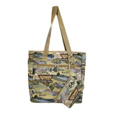 Large Vintage Route 66-Themed Foldable Tapestry Tote Bag - NWT - 17" x 14" x 2"