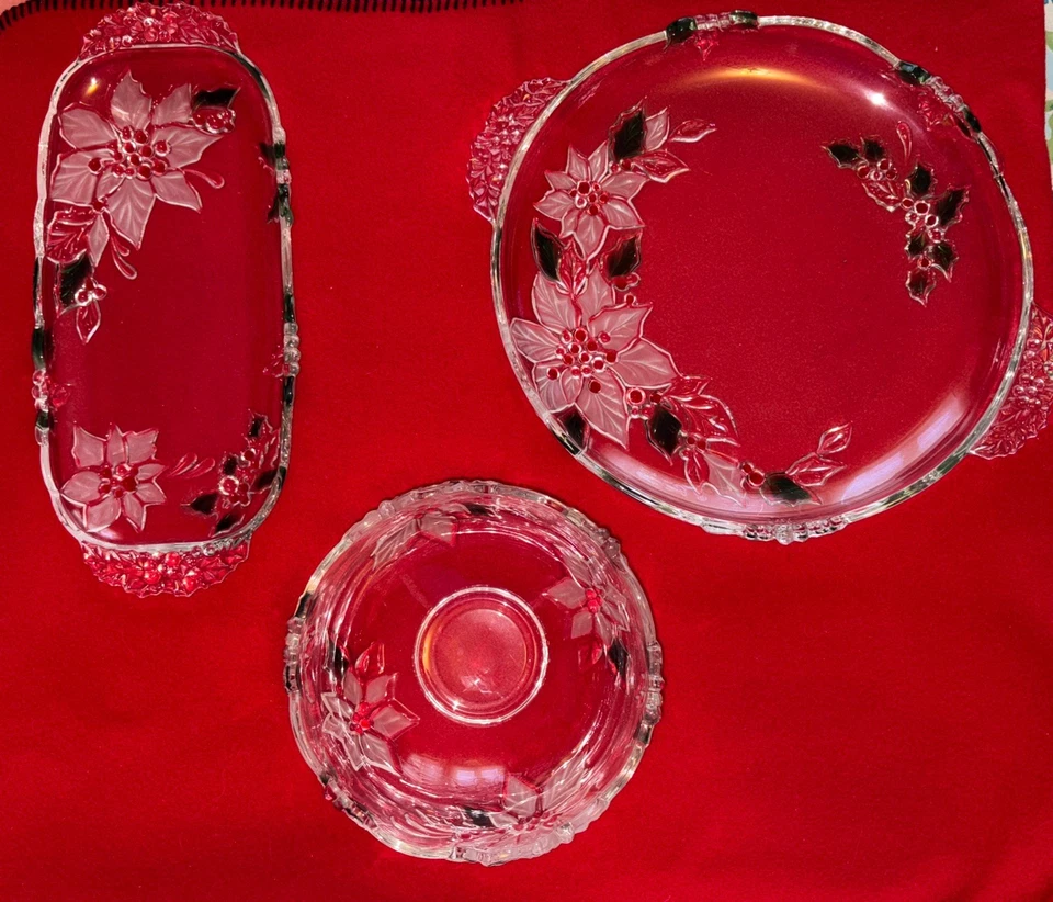 Lote de 3 NAVIDAD MIKASA HOLIDAY FLOOM Cristal Servir Piezas Plato Cuenco Bandeja Foto 2 de 4