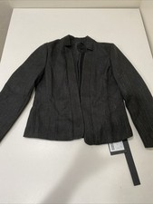 Mina Self Open Front Blazer Black Tweed Lined Long Sleeves Small