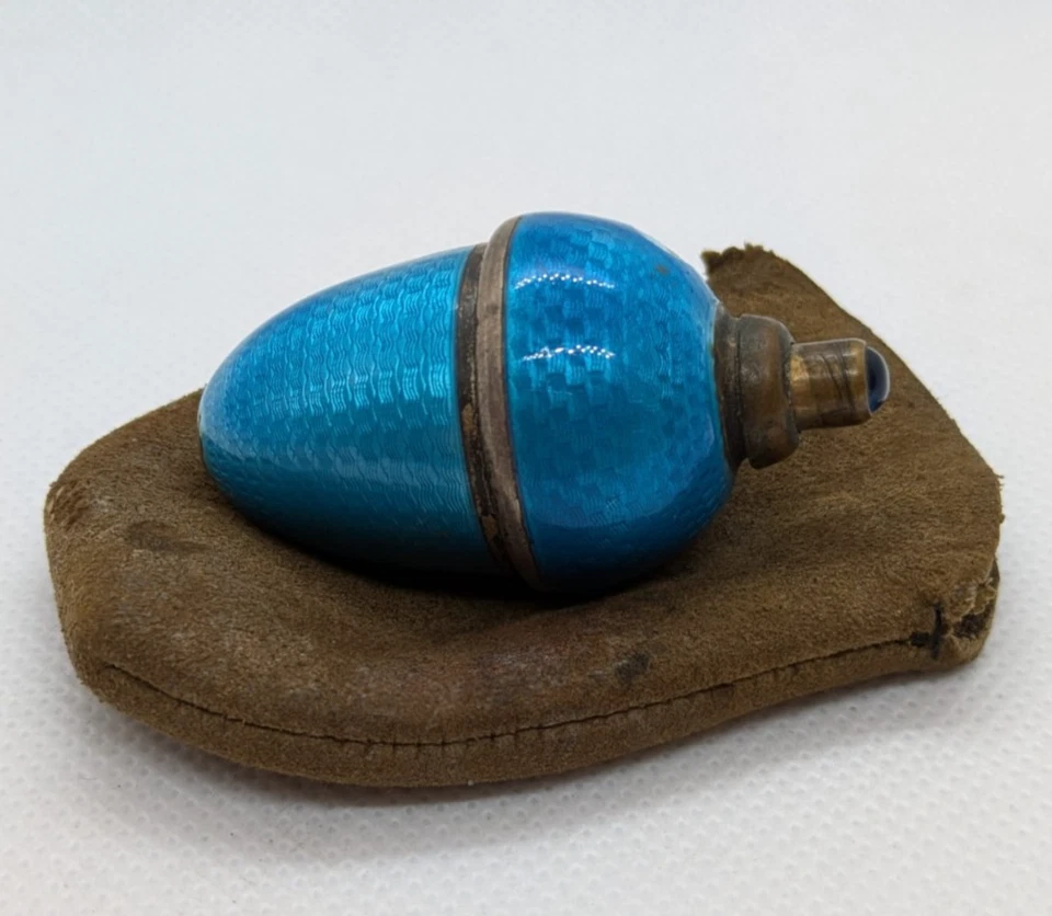 ANCIENNE RARE SONNETTE DE TABLE EN ARGENT MASSIF ANGLAIS EMAIL BLEU 1930 - 20ème - Photo 2/4