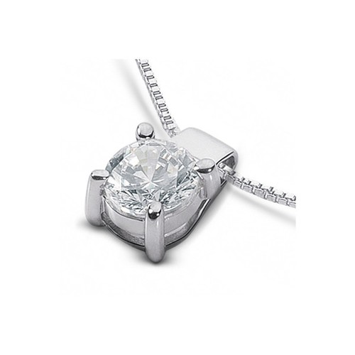 Colgante solitario clásico de oro blanco con diamantes naturales redondos D VS2 0,32 quilates - Imagen 3 de 5
