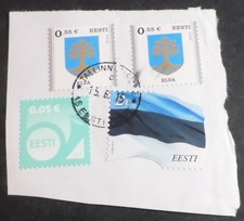 ESTONIE LOT 4 timbres sur fragment années 2015 DRAPEAUX oblitérés