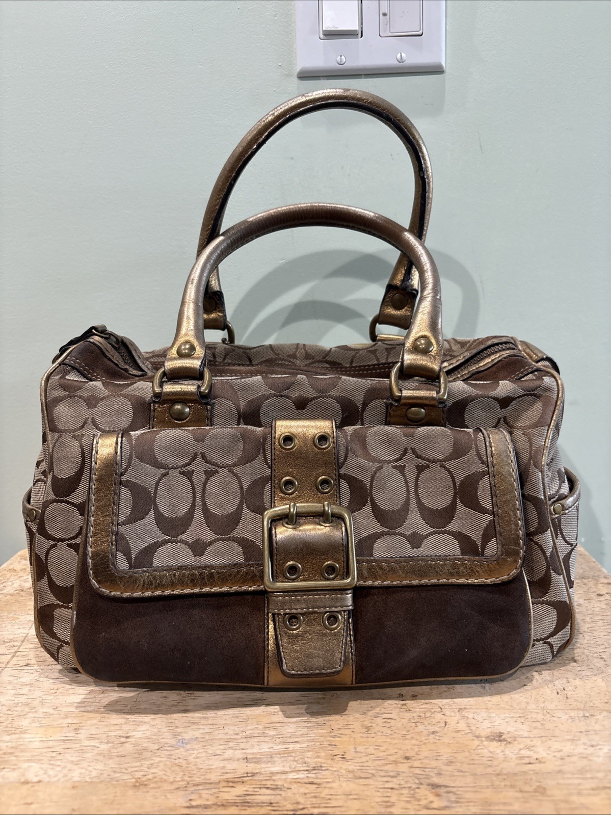 COACH 1494 Metallic Gold Khaki Signature C Special Edition 2004 Satchel