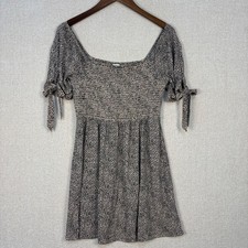 American Eagle Smocked Mini Dress Womens Medium Animal Print Tie Sleeve Boho