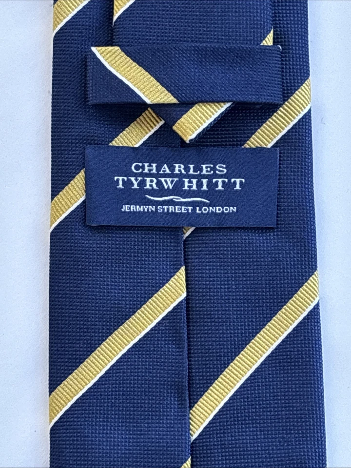 "Corbata Charles Tyrwhitt Repp 100 % seda Jermyn Street London rayas azules 3,12 x 60""" Foto 3 de 4
