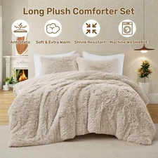 3PCS Winter Extra Warm Comforter Sets Antistatic, Cozy Pile Shaggy Plush Blanket