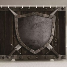 Grey Big Iron Shield 3D Shower Curtain Waterproof Fabric Bathroom Decoration