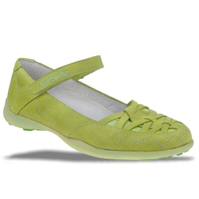 GiGa Shoes Leder Ballerina mit Schnalle und Klettverschl., Grün, Gr. 31