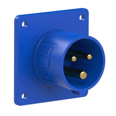 PCE CEE Flanged Plug, 70x70 Straight, IP44, 16 or 32A; 3, 4 or 5P, 4, 6 or 9h