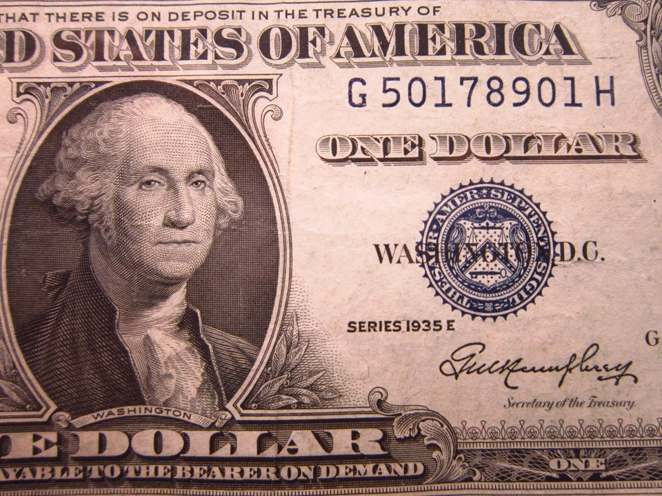 USA $1 1935 E G50178901H # SILVER Certificate BLUE Seal Washington Dollar Money - Image 3 of 3