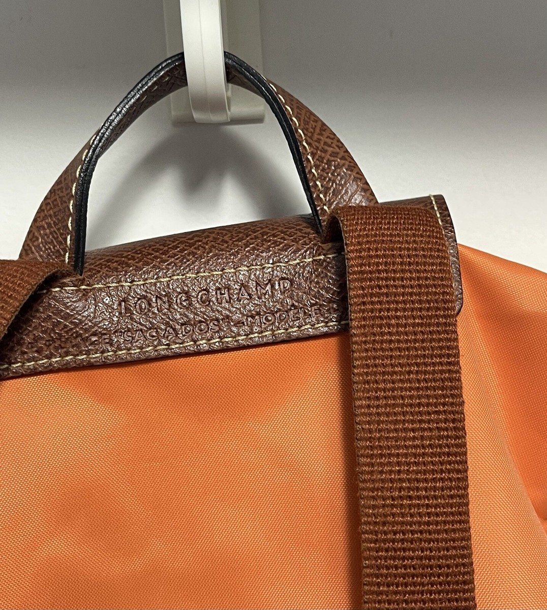 Longchamp Orange Nylon Backpack with Brown Leather Flap and Straps Longchamp - Orange Nylon Backpack main image 2