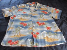 Bishop St Hawaiian Shirt 3XL Outrigger Tiki Hut Surf Board Hibiscus Palm Island