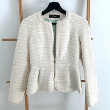 Cream Tweed Zip Peplum Blazer