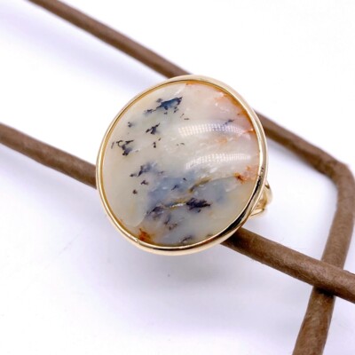 Natural Big Stone Rings 26mm White Opal coin Adjustable Ring
