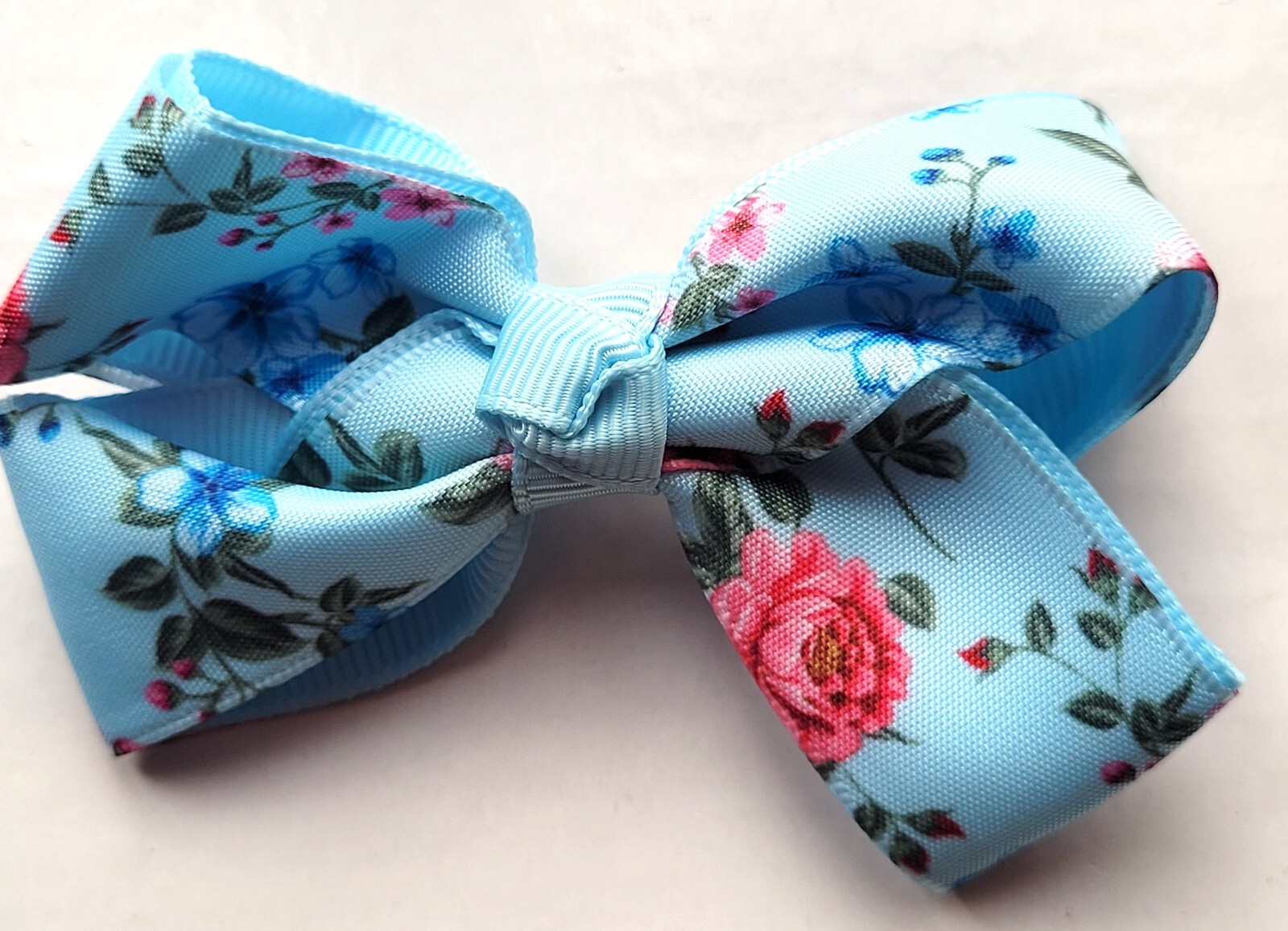 NEW 8.5cm Blue Floral Grosgrain Fabric 4.5cm Hair Grips Beak Clip Fashion