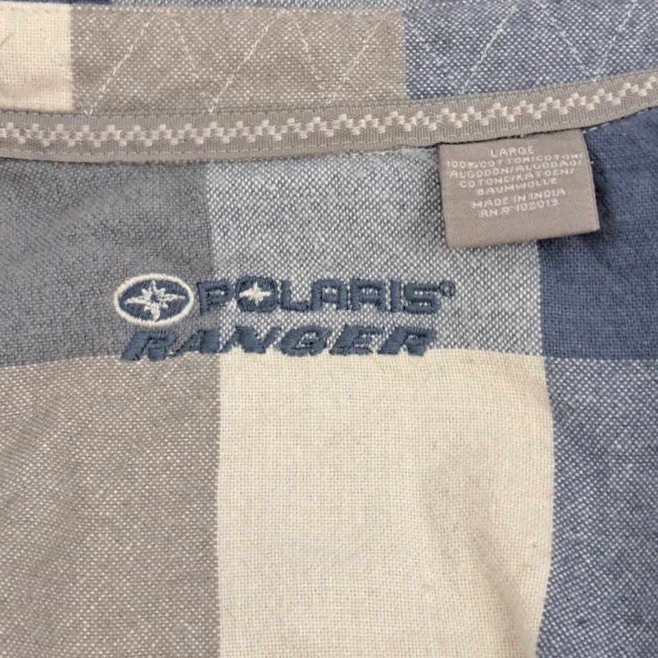 Polaris Ranger Blue Gray Tan 100% Cotton Flannel Men's Button Up Shirt Sz L EUC - Image 2 of 4