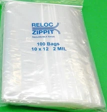 100 Zippit Reloc 10x12 Zip Seal Slide Lock Bags Large Clear 2 Mil Reclosable