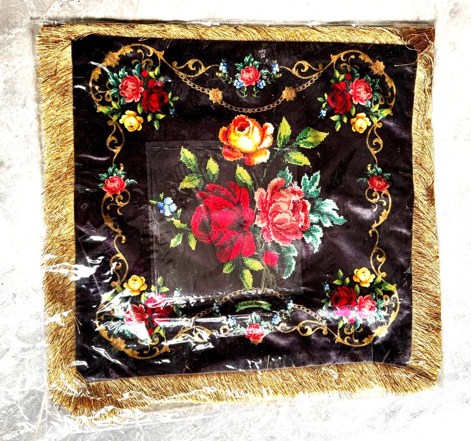 Decoration Michal Negrin Beautiful Black Velvet Pillow Cover  Colorful flowers. - Image 3 of 4