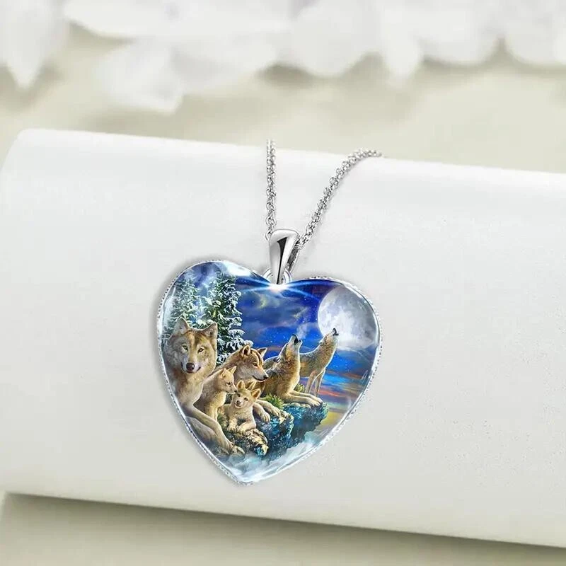 Ожерелье с подвеской в форме сердца тотемное животное вой серые волки классные ювелирные изделия с волками - Изображение 2 из 4