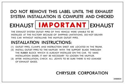NEW 1970 AAR Cuda Challenger T/A Windshield Exhaust System Decal