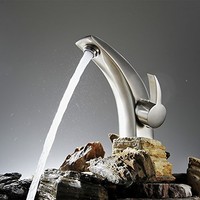 Greenspring Modern Curve Brass Bathroom Sink Faucet Brushed Nickel Centerset Mix on sale Greenspring Modern Curve Brass Bathroom Sink Faucet Brushed Nickel Centerset Mix on sale