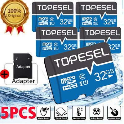 5 PACK 32GB Micro SD Card Class10 High Speed SDHC U1 Memory TF Card + An Adapter