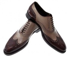 Handmade Men's Leather Wingtip Brown Formal Brogue Formal Dress Casual Shoes-129