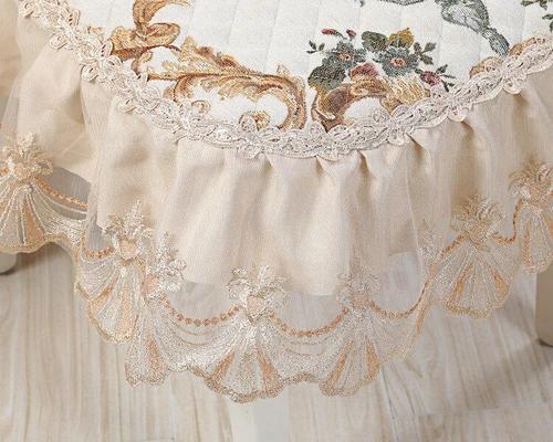 Chenille Rectangle Vintage Lace Tablecloth Events Round Dining Chair Cover - Picture 14 of 45