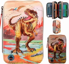 Depesche Dino World 12381 3-Compartment Pencil Case LED Khaki Brown, Black