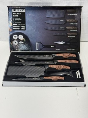 Kitchen Knife 6 Piece Set Cleaver Chef Slicer & Utility Knives Scissors Pealer
