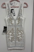 Bebe Embellished Mini Dress White Rhinestone Bodycon Small NWT Party Cocktail