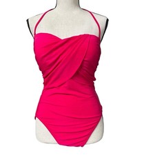 La Blanca Ruched One Piece Swimsuit Size 12 Pink Draped Front Halter