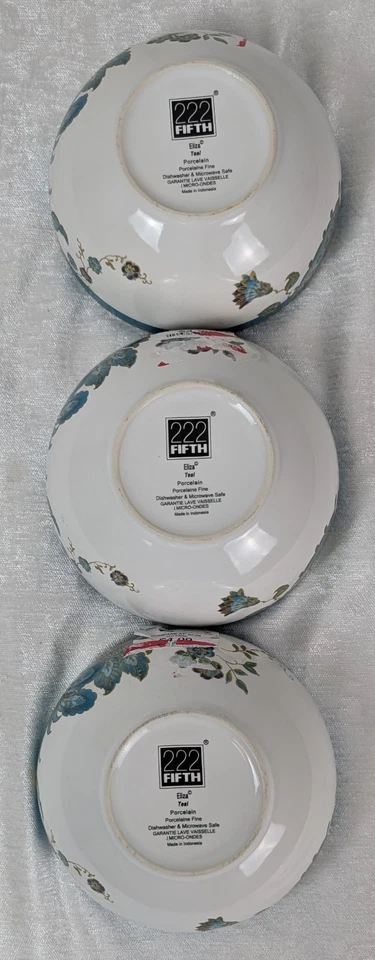 Juego de 3 tazones de sopa/cereal de 5-1/2" Fifth Eliza Teal 222 etiquetas nuevas Foto 4 de 4