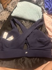 Fabletics Navy Solid Crossback Sports Bra Logo Wireless Pullover M B Cup