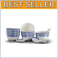 Porcelain Soup Bowls Set of 6 with Elegant Blue and White Design - 8 oz Capacity