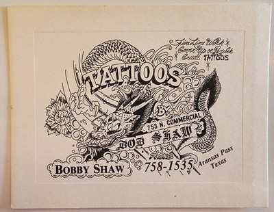 original huge antique bob bobby shaw pirate texas tattoo business card flash 4x5